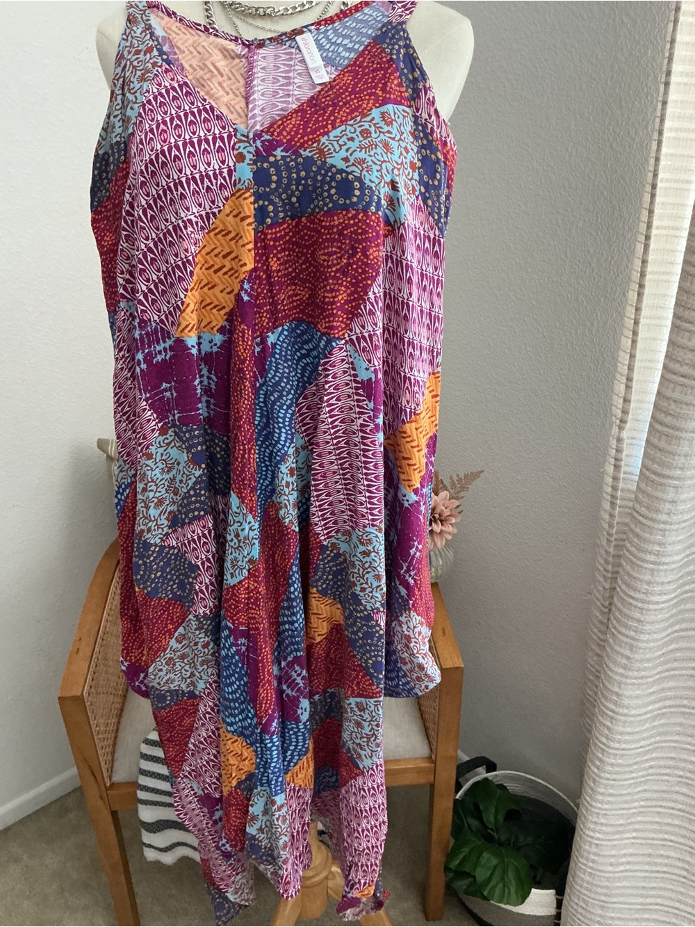 Boho Multicolor Patchwork Handkerchief-Hem Jumpsuit - Picture 4 of 6
